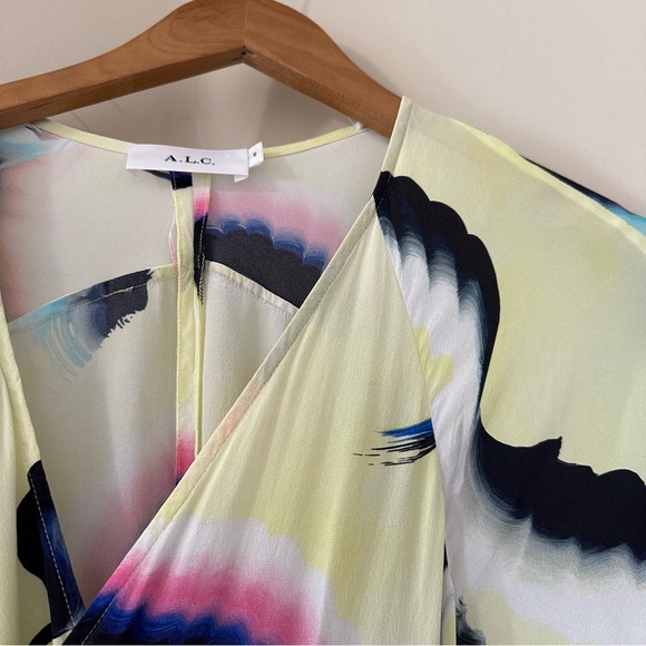 A.L.C. Enzo Printed Flounce Wrap Mini Dress Silk 6 - Picture 8 of 12